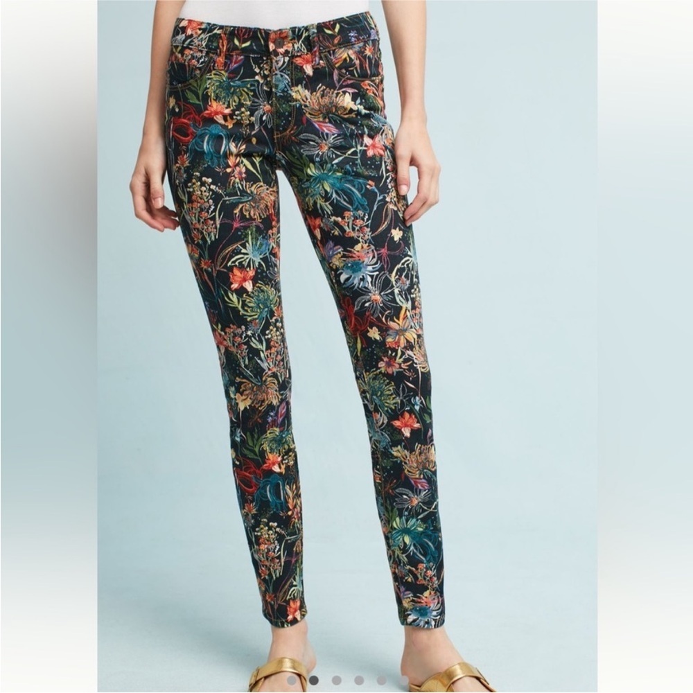 Anthropologie Mid Rise Skinny Jeans with floral print - Picture 4 of 16